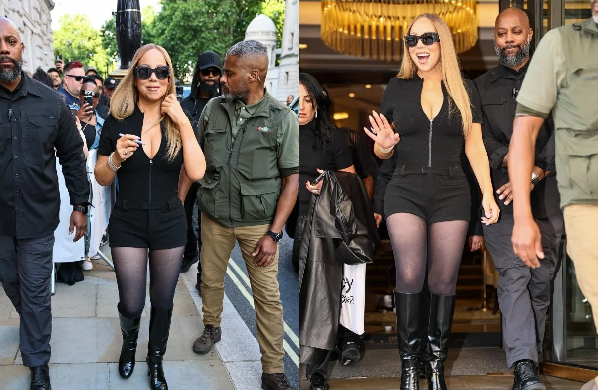 Mariah Carey Turns London Hotel Exit Into A Fashion Moment In Bold Black Bodysuit